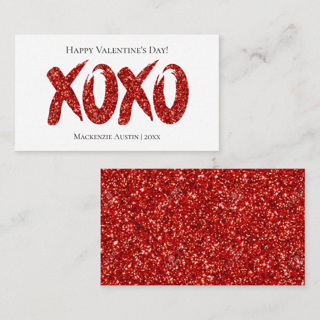 XOXO Roter Glitzer | Glam Brushstroke Valentinstag Mitteilungskarte (Vorne/Hinten)