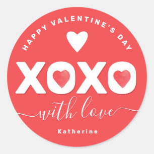 XOXO Roter Valentinstag Personalisierter Name Runder Aufkleber