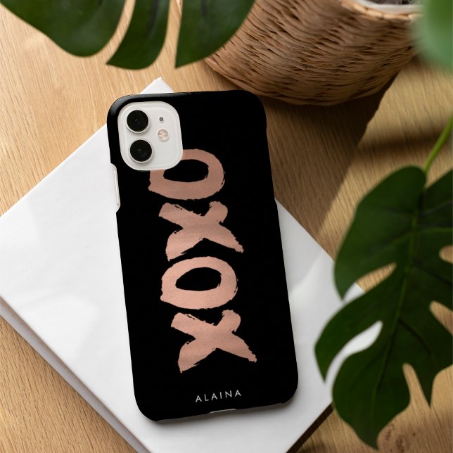 XOXO Schwarz & Imitats Rose Gold Pinselstrich Case-Mate iPhone Hülle (Von Creator hochgeladen)
