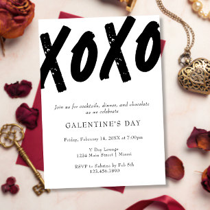 XOXO Schwarz-Weiß gestaltete Galentine's Day-Party Einladung