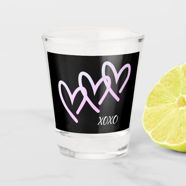 XOXO Schwarzes Herz-Schnürglas Schnapsglas (Vorderseite)