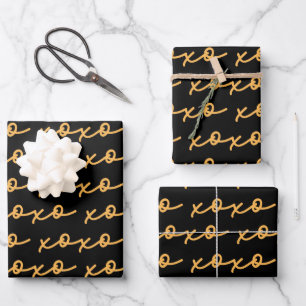 XOXO Stylish Gold and Black Typography Geschenkpapier Set