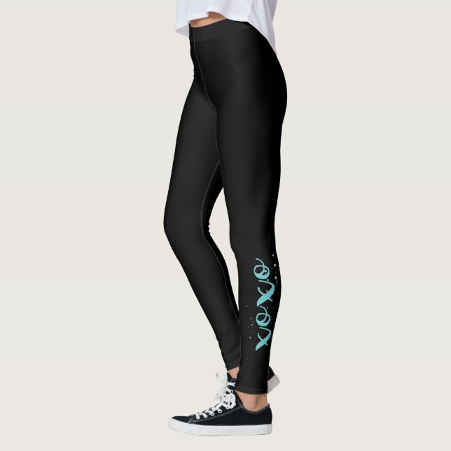 Xoxo Türkis Text Cool einmalig Schwarz Leggings (Links)