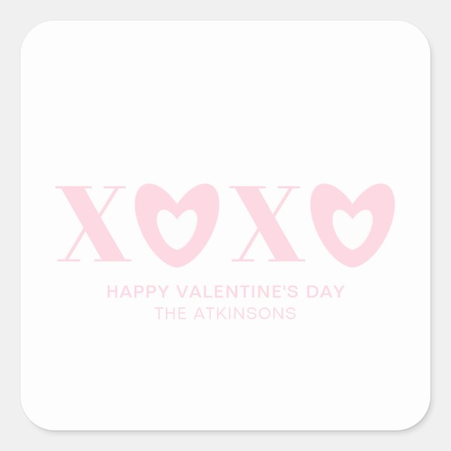 XOXO-Typografie in Weiß- und Rosatinherzen, modern Quadratischer Aufkleber (Vorderseite)