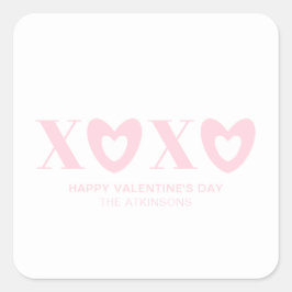 XOXO-Typografie in Weiß- und Rosatinherzen, modern Quadratischer Aufkleber