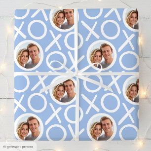 XOXO Umarmungen & Küsse 2 Foto Blaue Pinsel Schrif Geschenkpapier