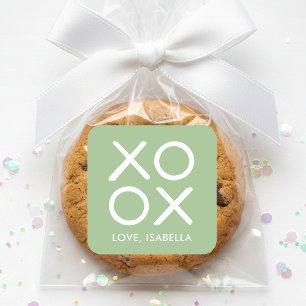 XOXO Umarmungen & Küsse Grüne Süße Geschenke Liebe Quadratischer Aufkleber