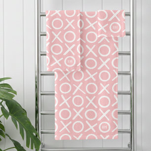 XOXO Umarmungen & Küsse monogrammierte Pastellrosa Badhandtuch Set