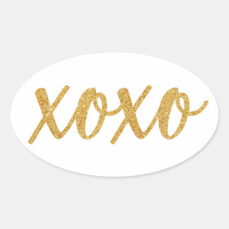 XOXO, Umarmungen und Küsse, Goldschrift für Glitze Ovaler Aufkleber