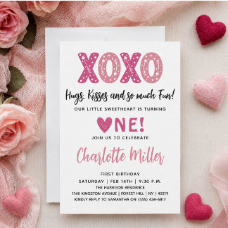XOXO Umarmungen und Küsse Valentinstag 1. Geburtst Einladung