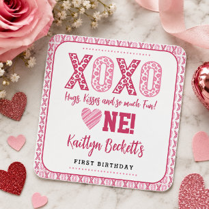 XOXO Umarmungen und Küsse zum Valentinstag 1. Gebu Quadratischer Aufkleber