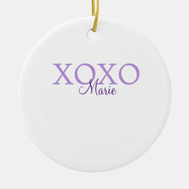 Xoxo valentin Tag hinzufügen Name lila Pastel mini Keramik Ornament (Vorne)