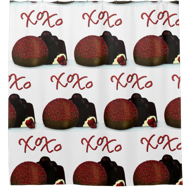 XOXO Valentine Bonbon and Dark Chocolate Duschvorhang (Vorderseite)