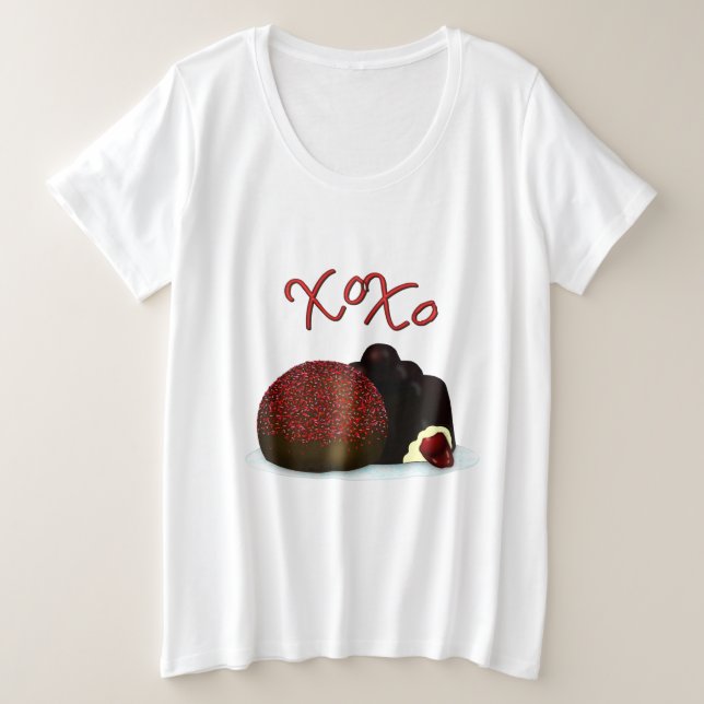 XOXO Valentine Bonbon and Dark Chocolate Große Größe T-Shirt (Design vorne)