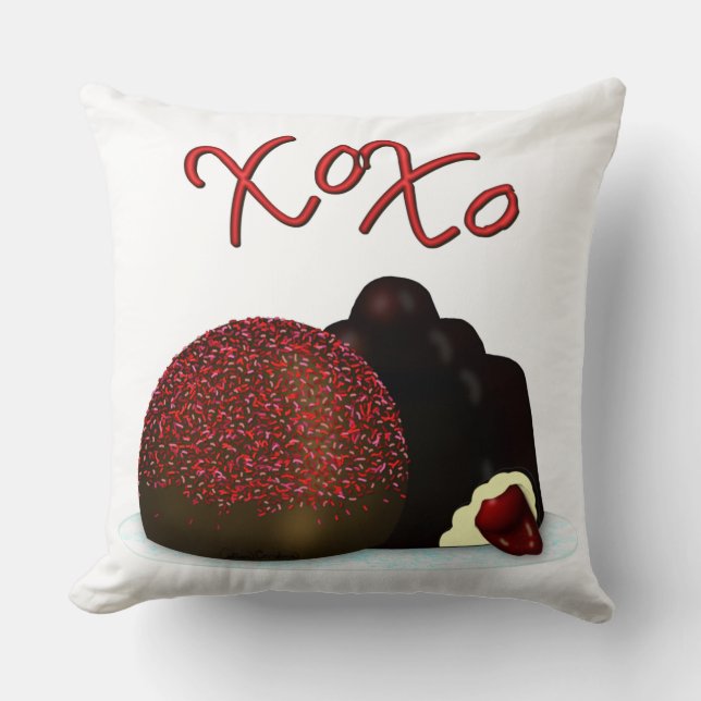 XOXO Valentine Bonbon and Dark Chocolate Kissen (Vorderseite)