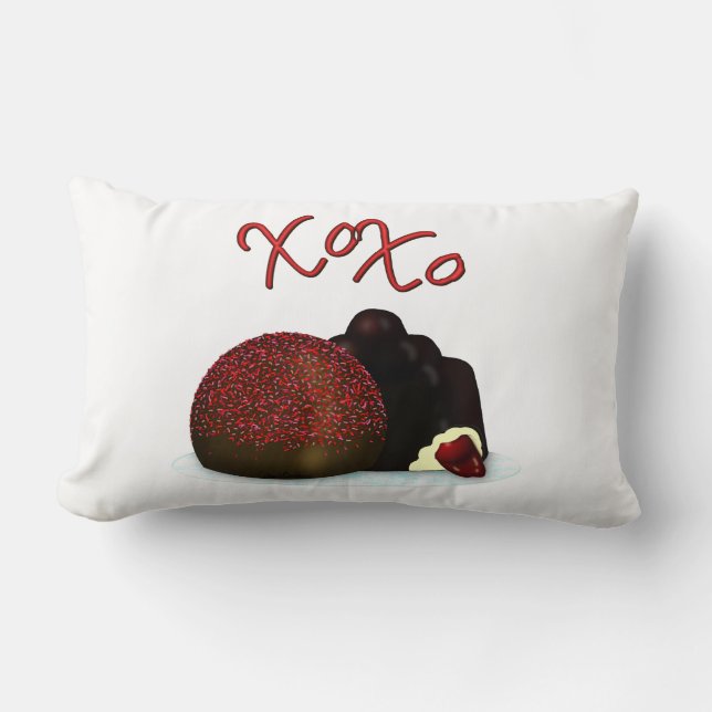 XOXO Valentine Bonbon and Dark Chocolate Lendenkissen (Vorderseite)