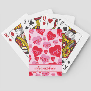 XOXO Valentine Rosa Muster rotes Herz Pink Spielkarten