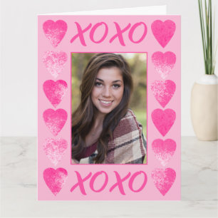 XOXO Valentine Rosa Wasserfarbe mit Foto Karte