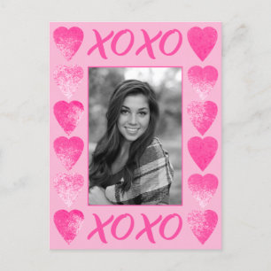XOXO Valentine Rosa Wasserfarbe mit Foto Postkarte