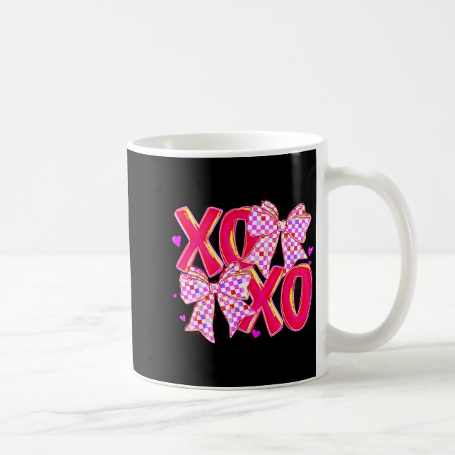 Xoxo Valentines Day Love Funny Coquette Bow Checke Kaffeetasse (Rechts)