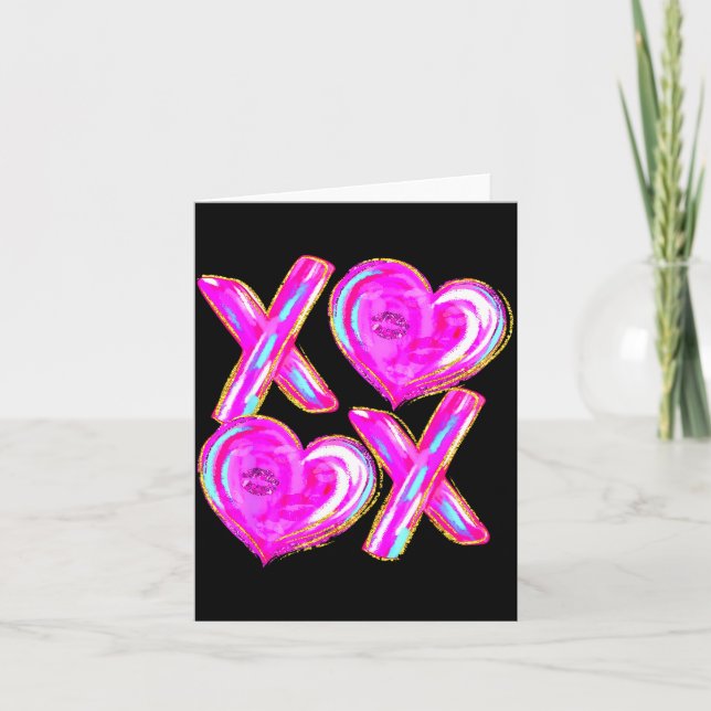 Xoxo Valentines Day Love Funny Coquette Bow Checke Karte (Vorderseite)