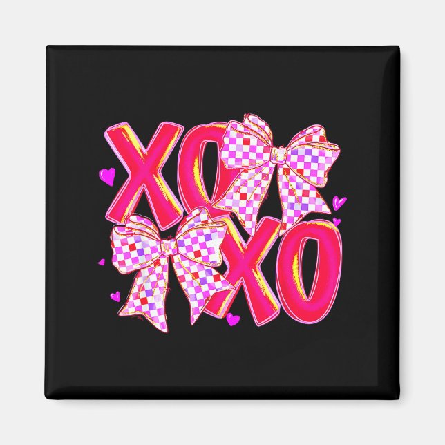 Xoxo Valentines Day Love Funny Coquette Bow Checke Magnet (Vorne)