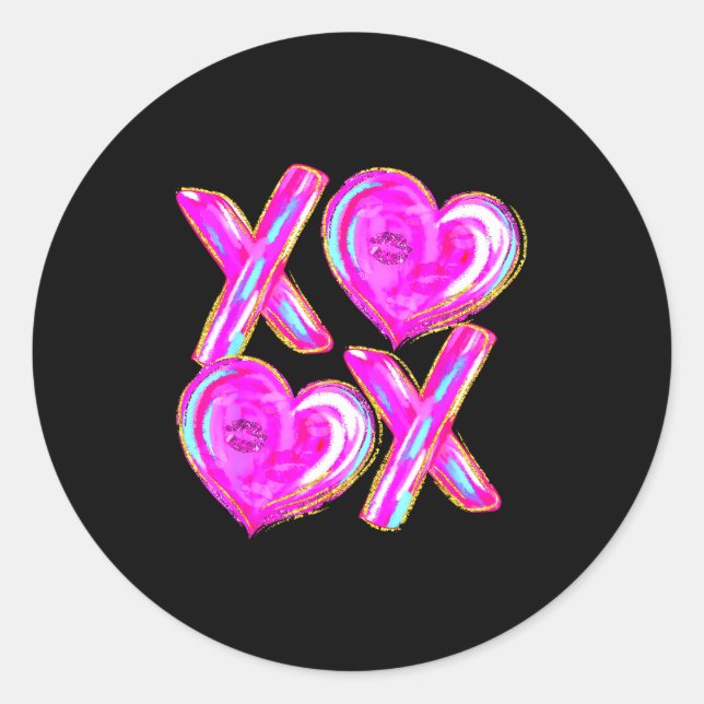 Xoxo Valentines Day Love Funny Coquette Bow Checke Runder Aufkleber (Vorderseite)