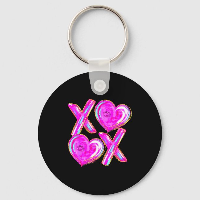 Xoxo Valentines Day Love Funny Coquette Bow Checke Schlüsselanhänger (Vorderseite)
