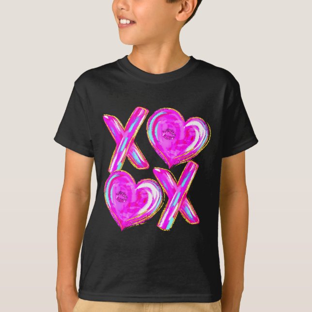 Xoxo Valentines Day Love Funny Coquette Bow Checke T-Shirt (Vorderseite)