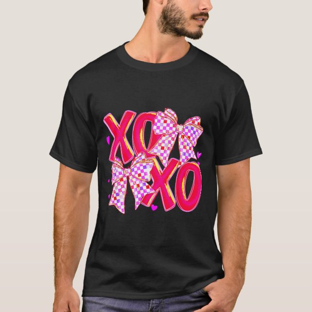Xoxo Valentines Day Love Funny Coquette Bow Checke T-Shirt (Vorderseite)