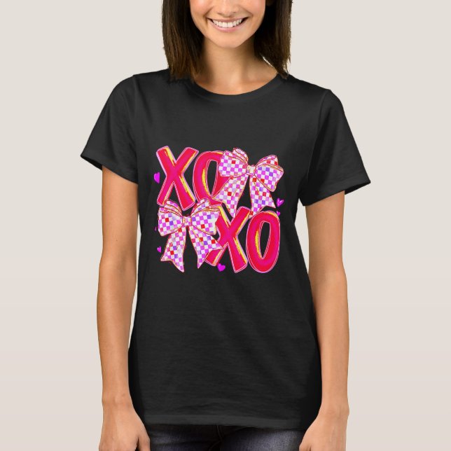 Xoxo Valentines Day Love Funny Coquette Bow Checke T-Shirt (Vorderseite)