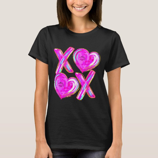 Xoxo Valentines Day Love Funny Coquette Bow Checke T-Shirt (Vorderseite)