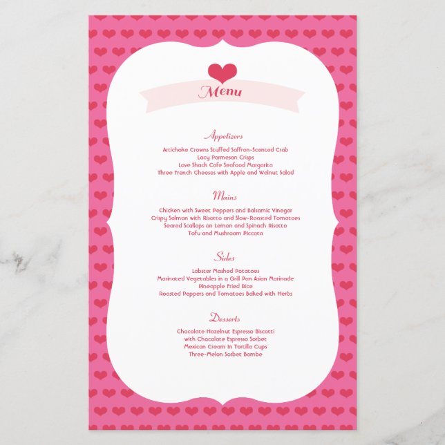 XOXO Valentine's Day Party Menu Decor Set (Vorderseite)