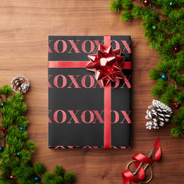 XOXO Valentinstag Chic Schwarz Rot Glitter Geschenkpapier