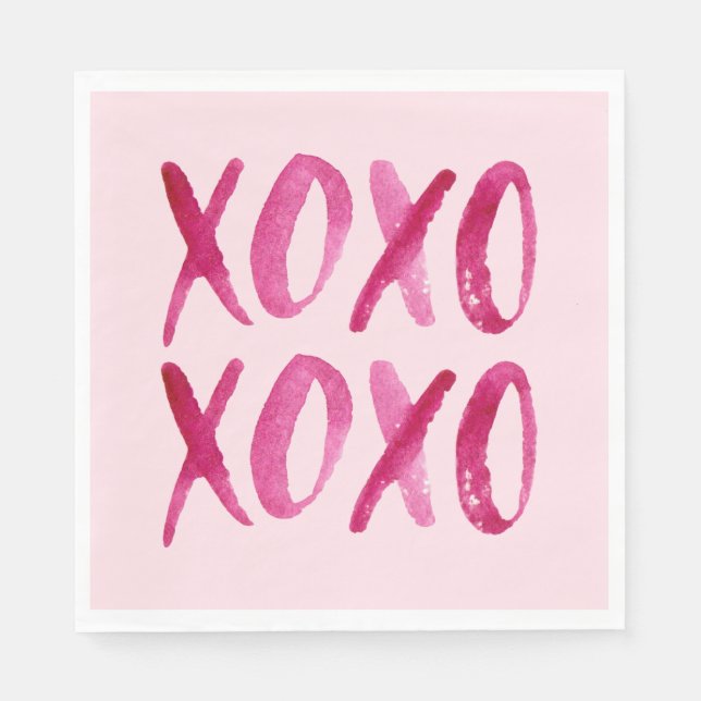 XOXO Valentinstag Rosa Wasserfarbe Serviette (Vorderseite)