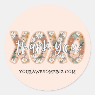 XOXO Vielen Dank Script Boho Floral Niedlich Busin Runder Aufkleber