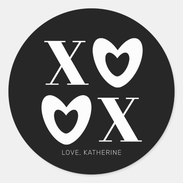 XOXO weiße schwarze Herzen Typografie fett modern Runder Aufkleber (Vorderseite)