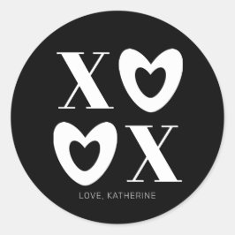 XOXO weiße schwarze Herzen Typografie fett modern Runder Aufkleber