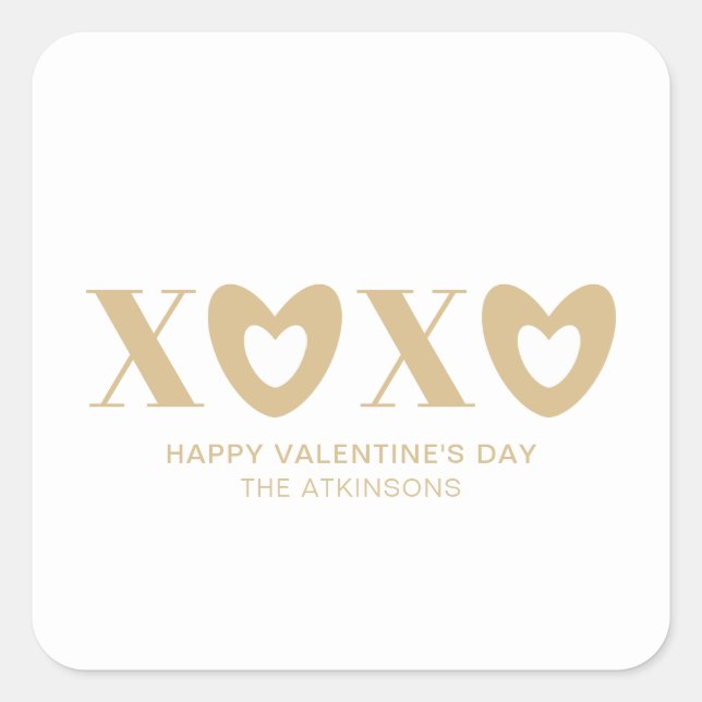 XOXO Weißgoldherzen Typografie moderne niedliche Quadratischer Aufkleber (Vorderseite)