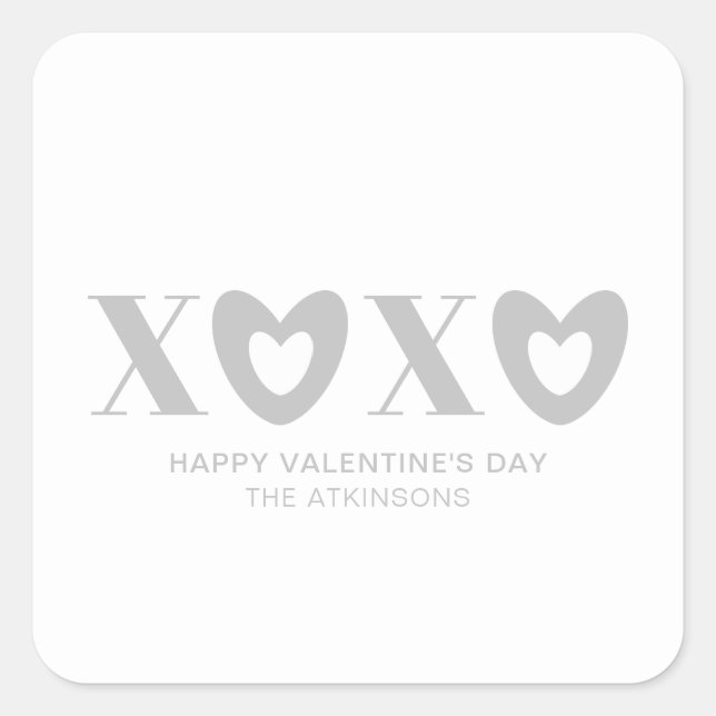 XOXO Weißgrauherzen Typografie minimalistisch nied Quadratischer Aufkleber (Vorderseite)