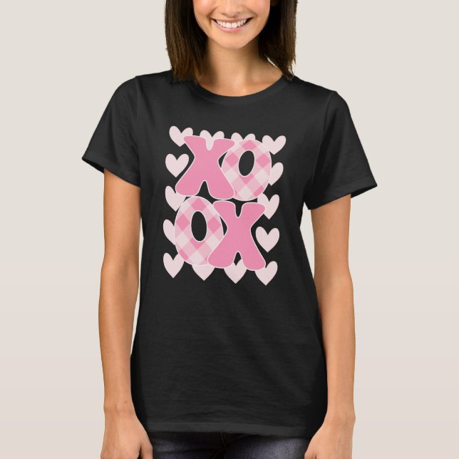 XoXo XoXo Valentine's Day Love Vibes Retro Checked T-Shirt (Vorderseite)