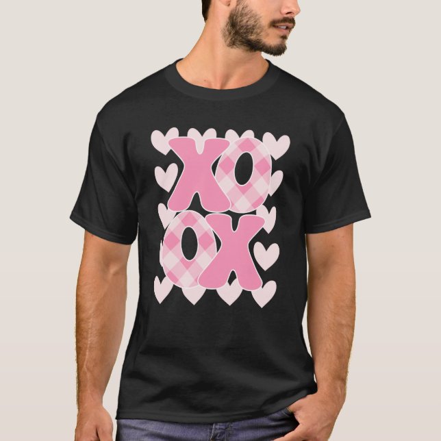XoXo XoXo Valentine's Day Love Vibes Retro Checked T-Shirt (Vorderseite)