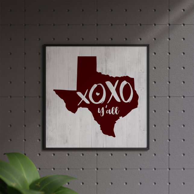 XOXO, Y'all - Maroon Texas Staat Form Poster (Von Creator hochgeladen)