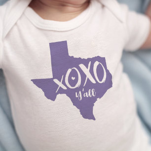 XOXO, Y'all - Periwinkle Lila Texas Staat Form Baby Strampler