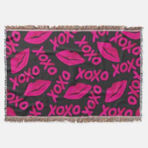XOXO Zitat Schwarze Nebel Pink Lips Lipstick Muste Decke
