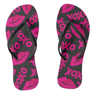XOXO Zitat Schwarze Nebel Pink Lips Lipstick Muste Flip Flops