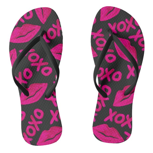 XOXO Zitat Schwarze Nebel Pink Lips Lipstick Muste Flip Flops (Fußbett)