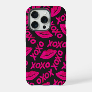 XOXO Zitat Schwarze Nebel Pink Lips Lipstick Muste iPhone 15 Pro Hülle