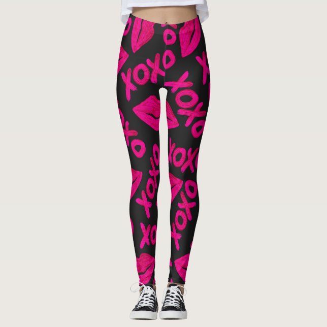 XOXO Zitat Schwarze Nebel Pink Lips Lipstick Muste Leggings (Vorderseite)