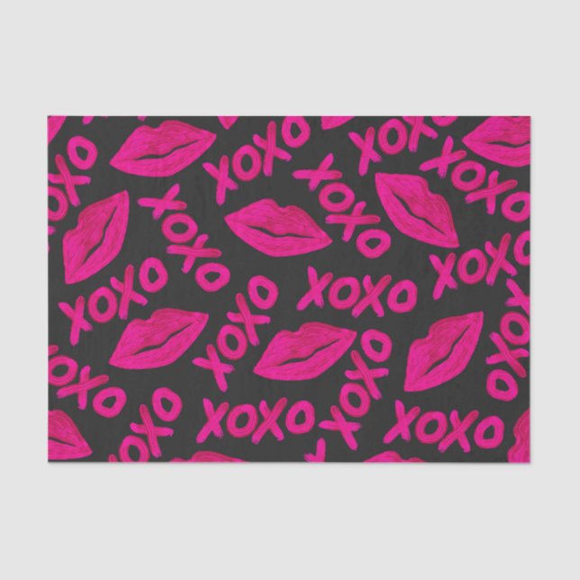 XOXO Zitat Schwarze Nebel Pink Lips Lipstick Muste Seidenpapier (Vorderseite)